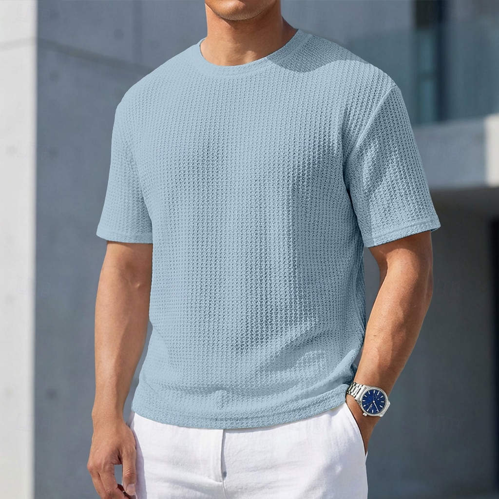 Miesten T-paita Lihaspaita Ribbineulos T-paita Lyhythihainen Lyhyt hiha Tiukka pyöreä kaula-aukko Kesä Tavallinen Pintakäsitelty Pit Strip Muoti Suunnittelija Perus Crewneck Kausaliteetti Loma Katu 2026 - $21.99 –P5