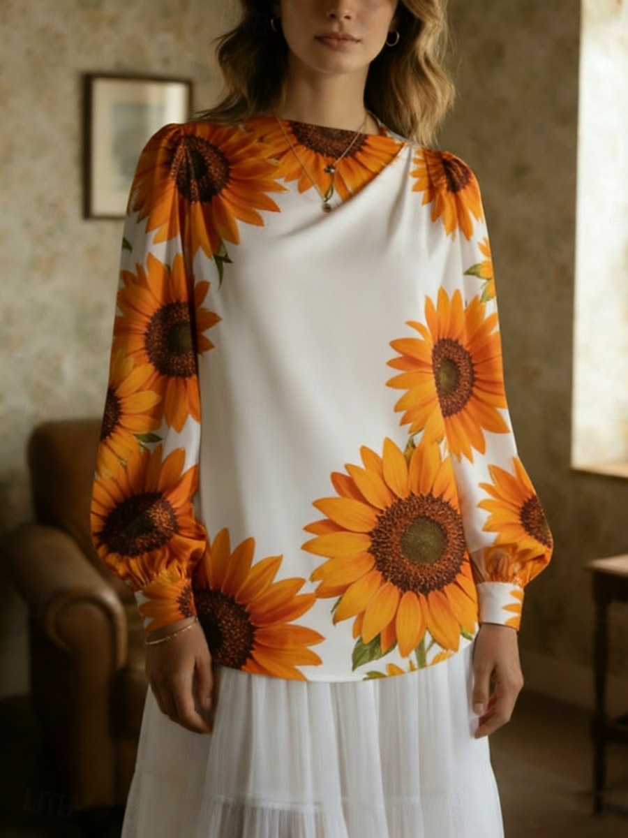 Women's Shirt Casual Shirt Blouse Print Floral Graphic Bohemia Stylish Classic Long Sleeve Asymmetrical Regular Tops Daily Holiday Going out Pink Wine Purple Orange Summer Spring 2026 - $36.99 –P2