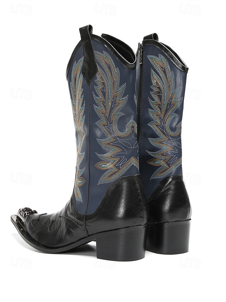 Echte leren cowboylaarzen voor heren met een opvallend bloemenpatroon, stijlvolle westernlaarzen voor een muziekfestival. 2026 - $189.99 –P7