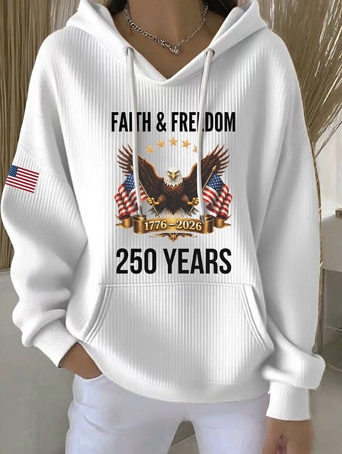 Itsenäisyyspäivä Amerikan juhlapäivä patrioottinen naisten huppari collegepaita graafinen kirjain rento pitkät hihat huppu normaali yläosat rento päivittäinen urheilu musta valkoinen punainen kevät 2026 - $35.99 –P2