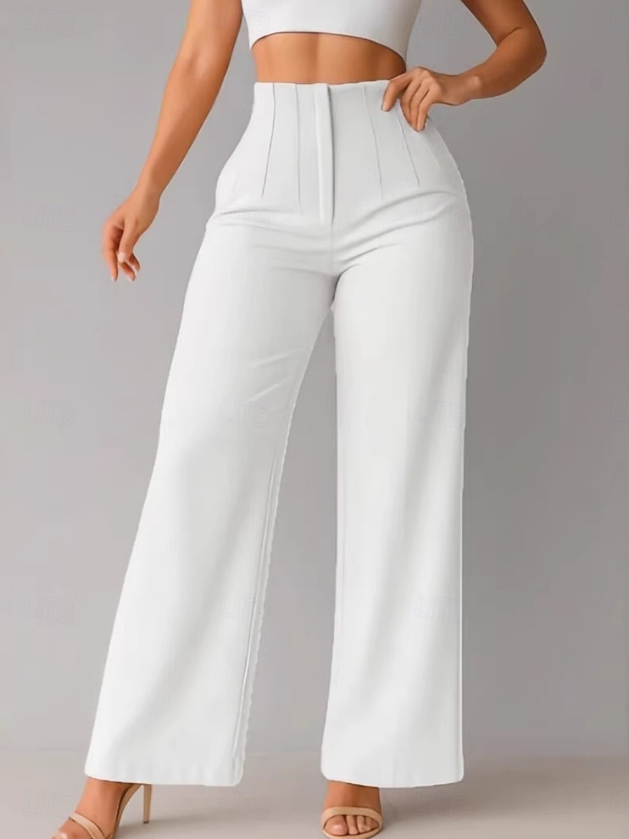 Mulheres Perna larga chinês Elegante Moda Roupa de rua Comprimento total Cintura Alta Tecido Confortável Macio Micro-Elástica Ao ar livre Escritório Rua Azul Preto Branco Marron Primavera Outono de 2026 por $36.99 –P5