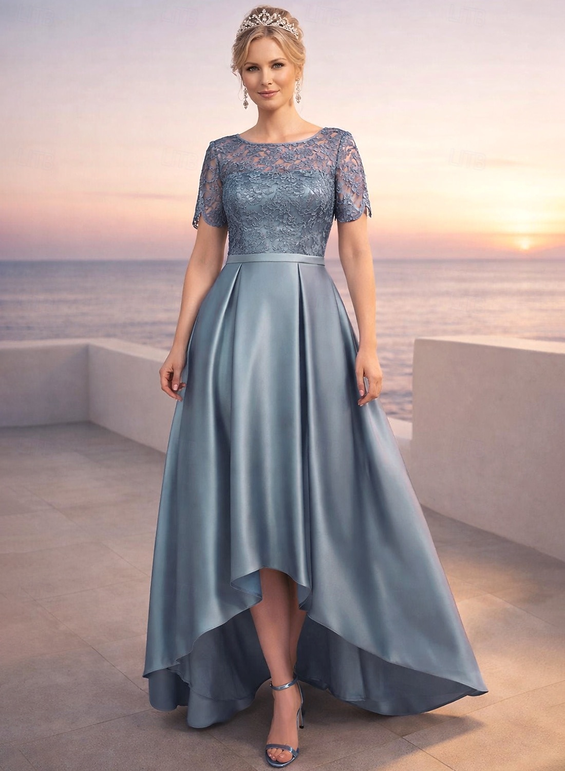 Corte A Hasta el Suelo Vestido de Fiesta Vestido Cóctel Vestido Invitada Boda Vestido de Madrina Manga Corta Escote Barco Elegante Sencillo Minimalista Formal Invitado a la boda Satén con Encaje 2026 - $160.99 –P1