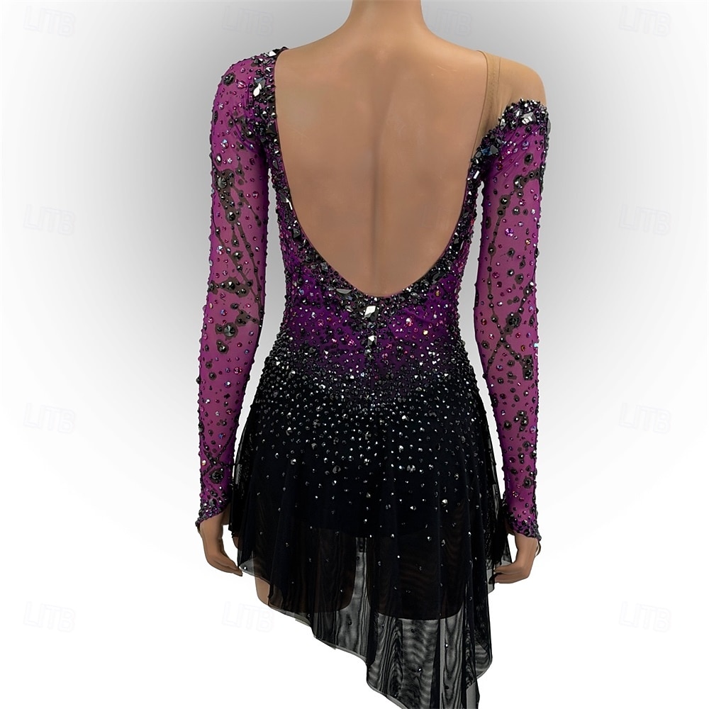 Abito da pattinaggio artistico Per donna Pattinaggio sul ghiaccio Vestito Lilla Patchwork Schiena aperta Elasticizzato Allenamento Competizione Vestiti da pattinaggio sul ghiaccio Classico Cristallo del 2026 a $378.79 –P3