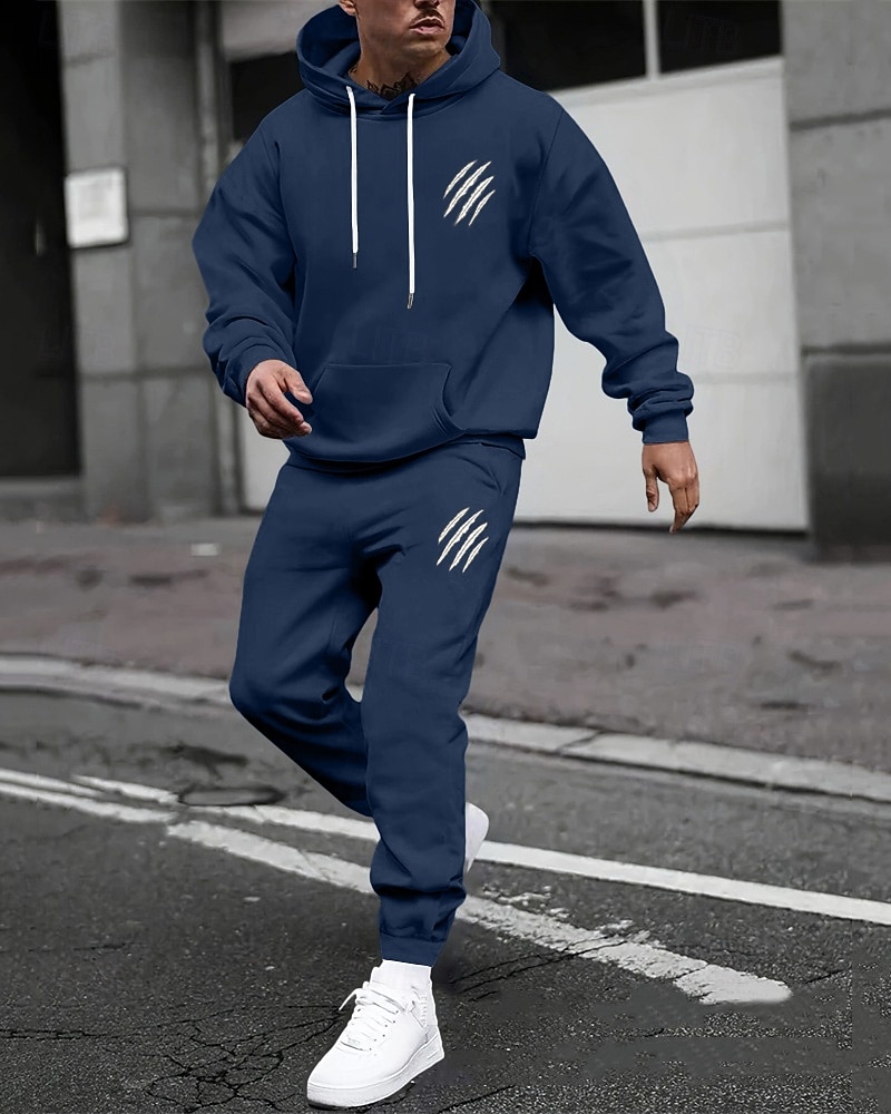 Herren Trainingsanzug Outfit-Set Kapuzenpullover Set Kapuzenpullover Täglich Outdoor Sport Kordelzug Tasche Buchstabe a Marineblau Aprikose Polyester Sportkleidung Mode Streetwear Herbst 2026 - $42.99 –P5