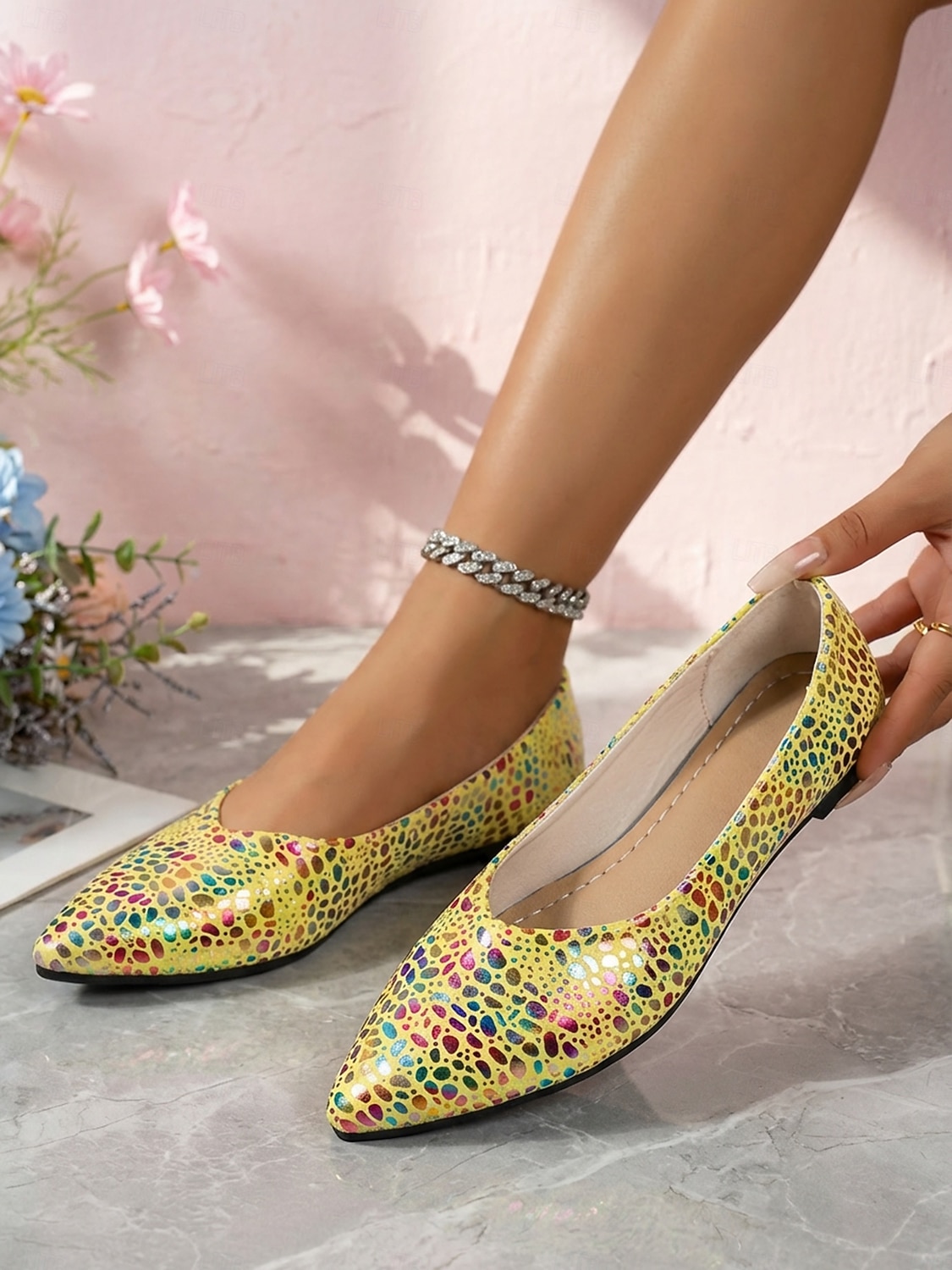 Gelbe Ballerinas mit Print für Damen – farbenfrohes Punktmuster, spitze Zehenpartie, bequemer Tragekomfort für jeden Tag, ideal für Freizeitaktivitäten, Brunch, Shoppingtouren und Reisen. 2026 - $19.99 –P3