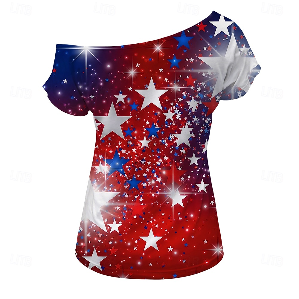 250º Aniversário EUA Retro Vintage Anos 80 Japonesa/Curta Assimétrico Mangas curtas Fantasia Mulheres 4 de julho Dia da Independência Adulto Camiseta de 2026 por $18.99 –P4