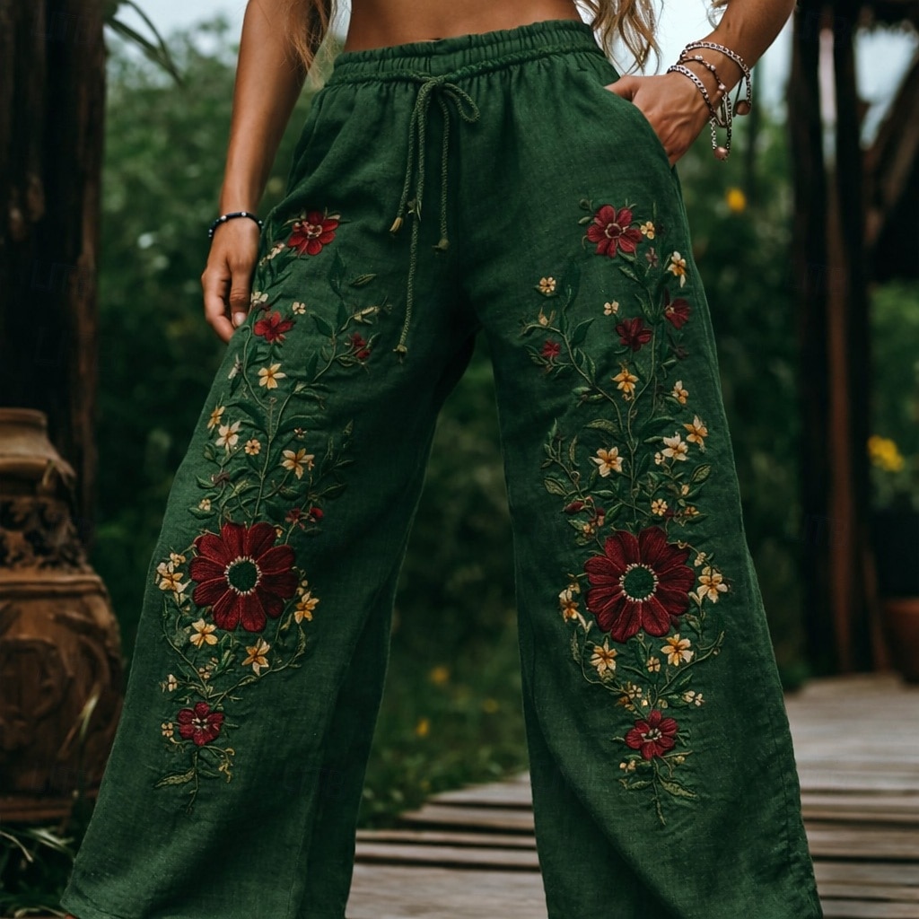 Női Boho nadrág Nadrág Alkalmi Boho Teljes hossz Természetes Virág Zseb Rugalmas derék Nyomtatás kellemes Szabadtéri Kényelmes Hétköznapi viselet Alkalmi Medence Zöld Bézs Nyár Normál 2026 - $22.99 –P4