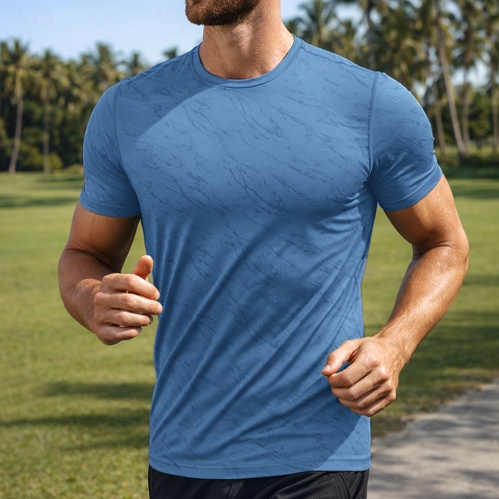 Voor heren Grafisch Marmeren afdrukken Hardloopshirt Compressieshirt Atletisch shirt Sporttop Zomer Korte mouw Sneldrogend Vochtregelerend Ademend Sportschooltraining Wandelen Joggen blauw Zwart Wit 2026 - $18.99 –P5