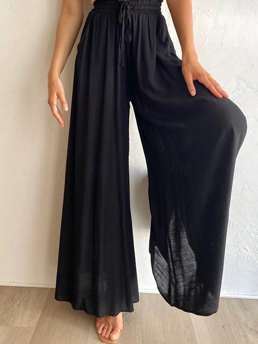 Damen Weites Bein Chinos Urlaub Mode Streetwear Volle Länge Hohe Taille Einfach Tasche Elastischer Bund Bequem Komfort Weich Dehnbar Outdoor Straße Schwarz Weiß Dunkelgrün Orange Sommer Frühling 2026 - $29.99 –P19