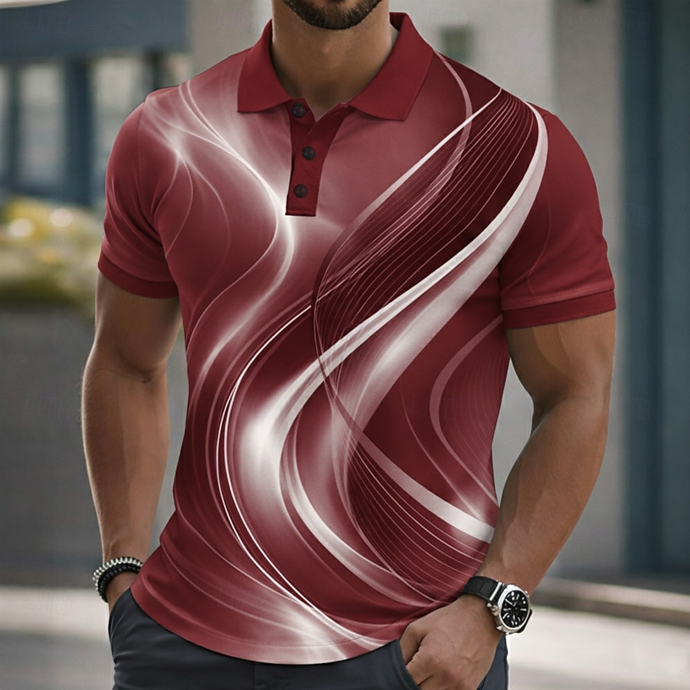 Męskie Geometryczny Tenké Koszulki polo Krótki rękaw Koszulki polo Koszule z kołnierzykiem Codzienny Athleisure Guziki Lato Wiosna Czerwony 2026 - $21.99 –P2