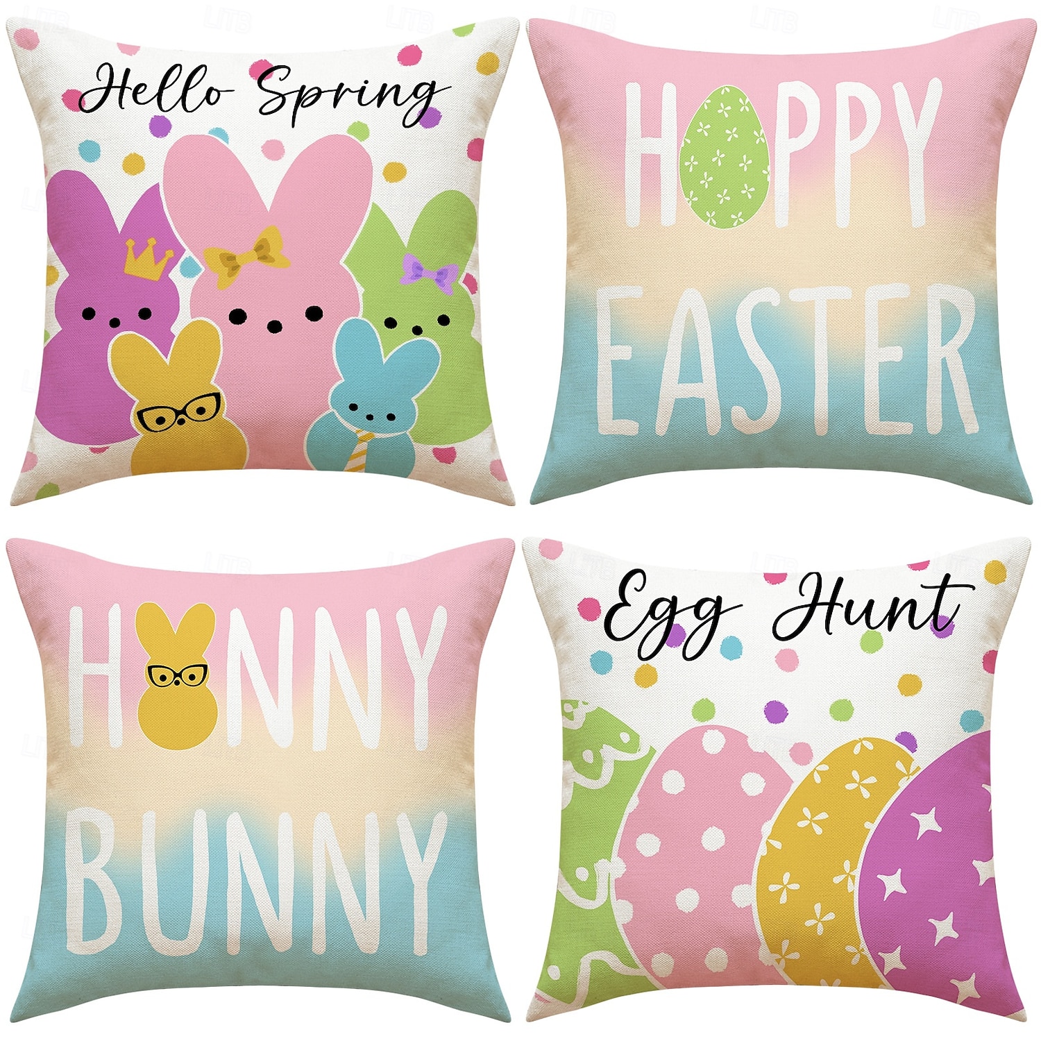 Set of 4 Easter Bunny Egg Pillow Covers Set Linen Throw Pillow Covers Spring Holiday Decorative Cushion Covers 2026 - $17.99 –P4