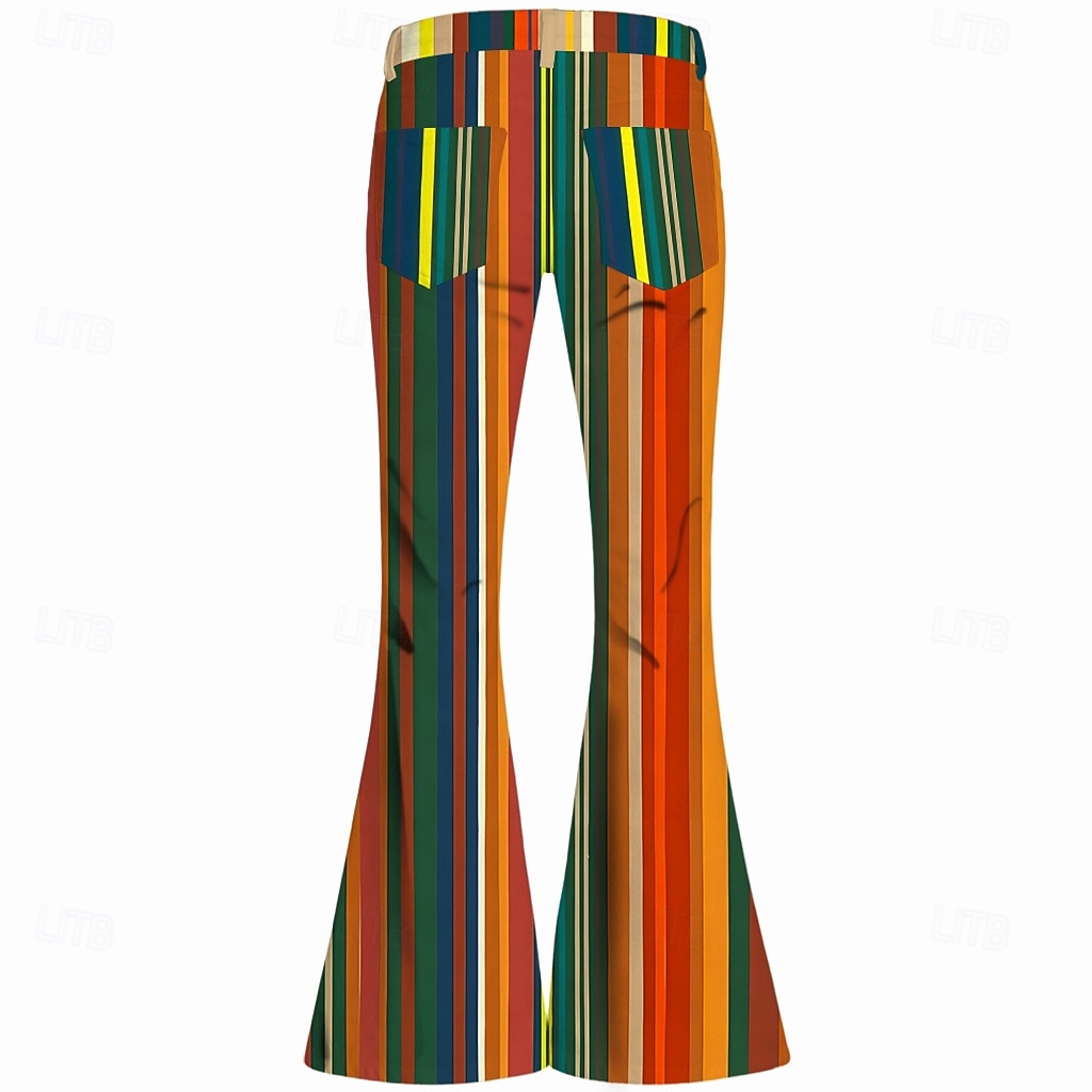 Retro Vintage Boho 1970er Hose Schlaghosen Hippie Disco Hohe Taille Gestreift Kostüm Herren Halloween Karneval Musikfestival Retro-Mottoparty Erwachsene Hose 2026 - $35.99 –P2