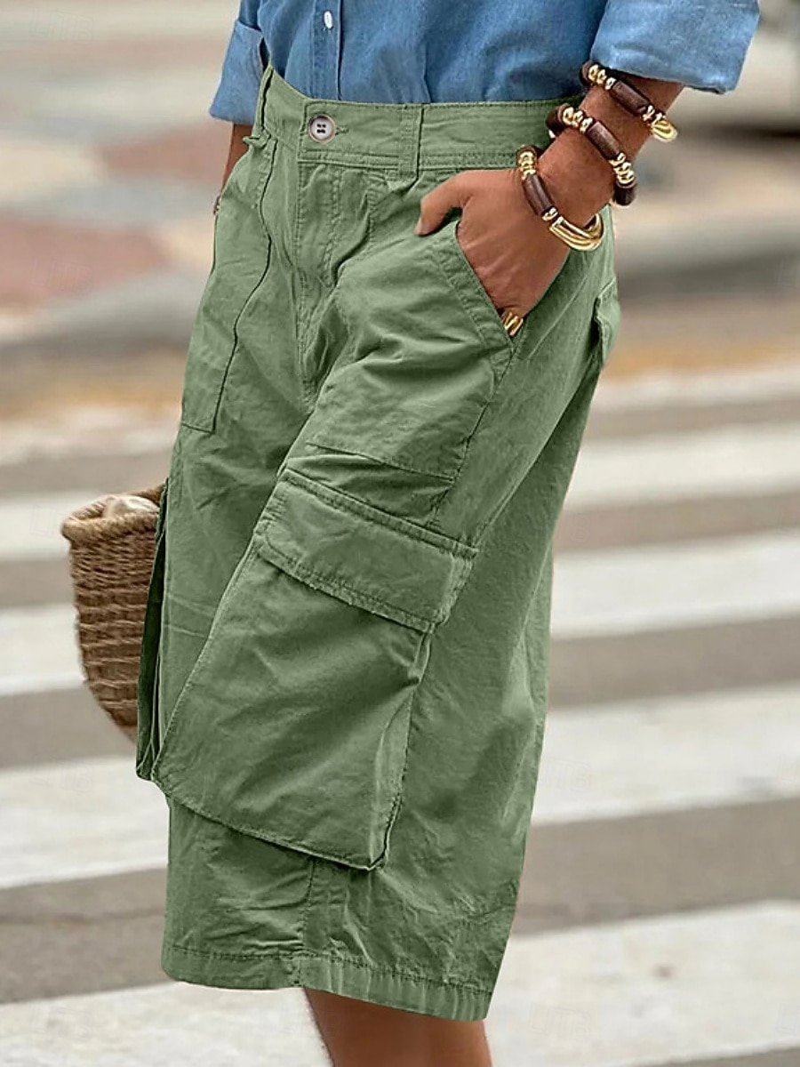 Femmes Bermuda Shorts Capri Pantalon capri Shorts cargo Mode Streetwear Basique Longueur mollet Taille haute Uni Multi-poches Respirabilité Confortable Non Elastique Quotidien Vacances Rue Rouge de 2026 ? $35.99 –P12