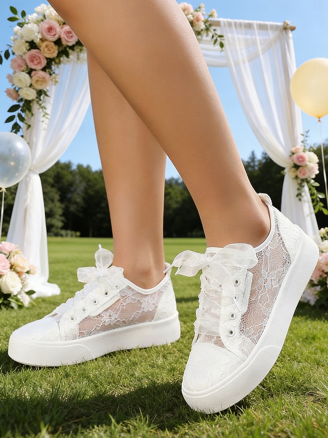 Weiße Plateau-Sneaker mit Spitze für Damen – romantische Brautschuhe für Gartenhochzeiten im Freien 2026 - $42.99 –P1