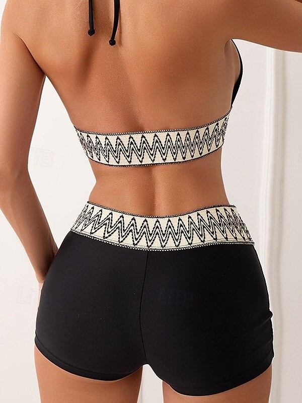 Mujer Bañadores Bikini 2 piezas Bermudas Traje de baño Delgado Espalda al Aire Vacaciones Ropa de playa Geométrico Escote en Pico Sin Mangas Trajes de baño 2026 - $21.99 –P4