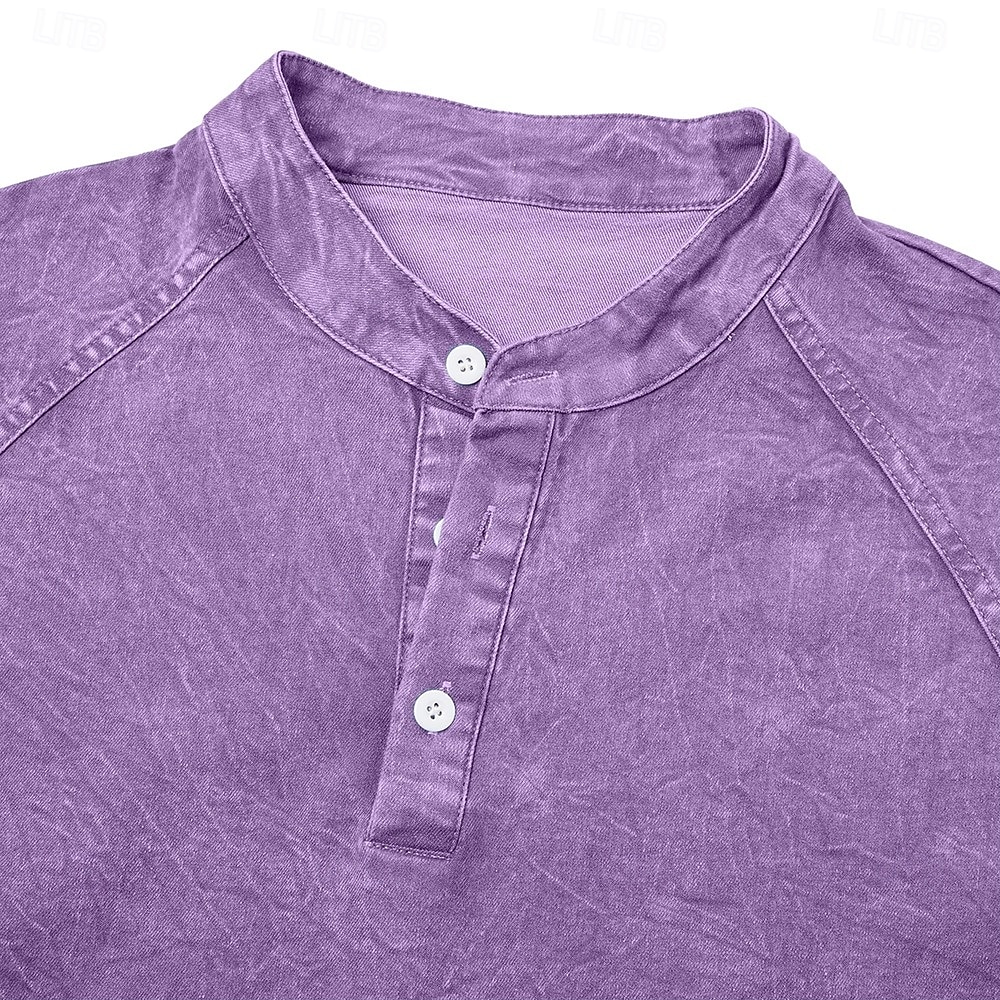 Voor heren T-shirt Henley-shirt Overhemd van 100% katoen met zure wassing Lange mouw Effen Effen kleur Vintage Streetwear Casual Kledingstuk geverfd Bleek Puur Opstaand Henley Casual Huis Straat 2026 - $33.99 –P6