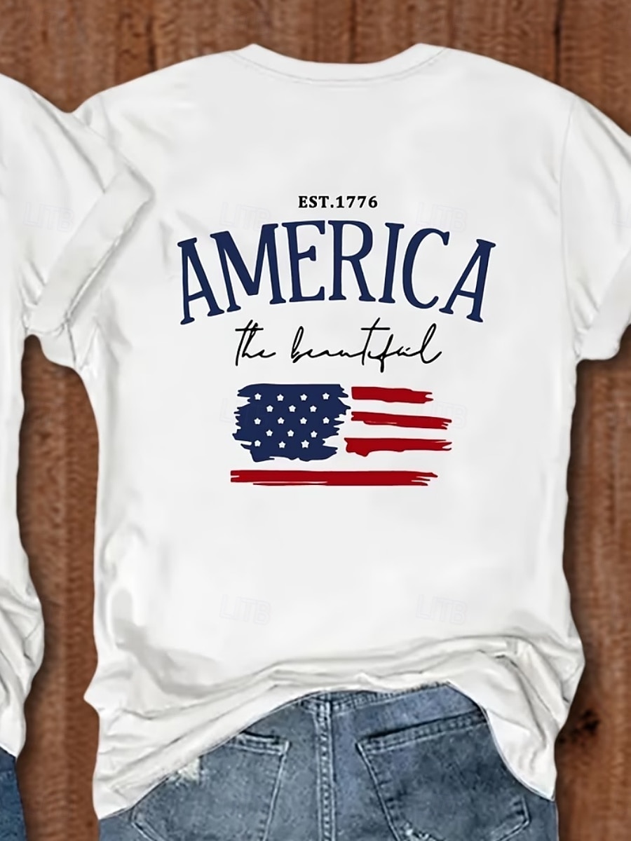 Amerikanska självständighetsdagen Dam T-shirt T-tröja Mönster Grafisk Flagga Stylish Klassisk Ledigt Kortärmad V-hals Vanliga toppar Dagligen Utekväll Helgen Vit Sommar Vår 2026 - $19.99 –P3