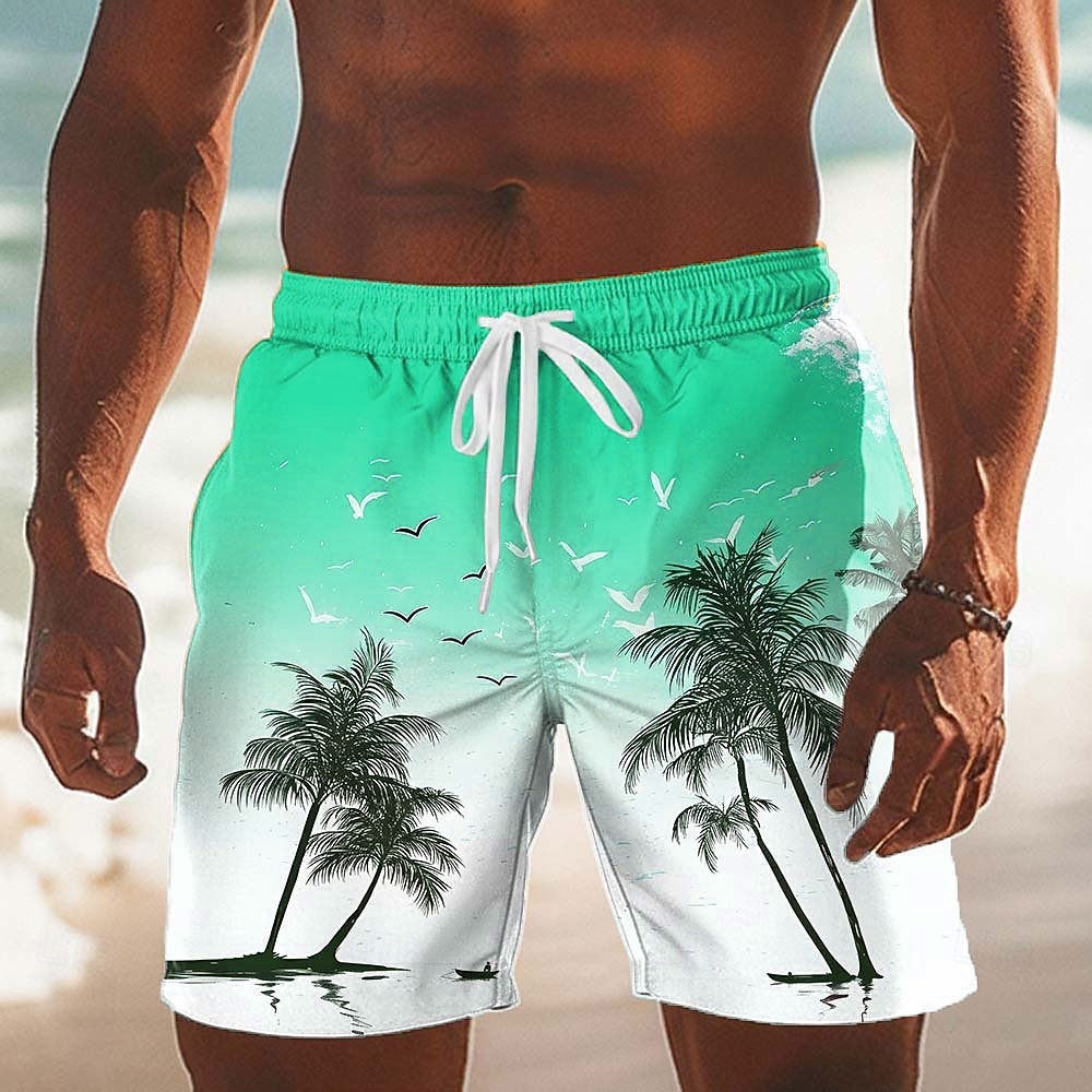2026年 男性用 ココナッツの木 グラデーションカラー 熱帯植物 スイムトランク スイムショーツ ボードショーツ ミディアムウエスト ハワイアン ビーチでの休暇 サイドポケット メッシュライニング 伸縮性のあるドローストリングウエスト デザイナー 衣類  コレクション – $20.99 –P5