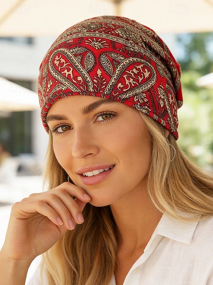 Dámská bohémská čepice s paisley vzorem, měkká polyesterová vícebarevná pokrývka hlavy a nákrčník, lehký doplněk ve vintage stylu pro ženy, ideální pro každodenní nošení, dovolenou a cestování 2026 - $11.99 –P4