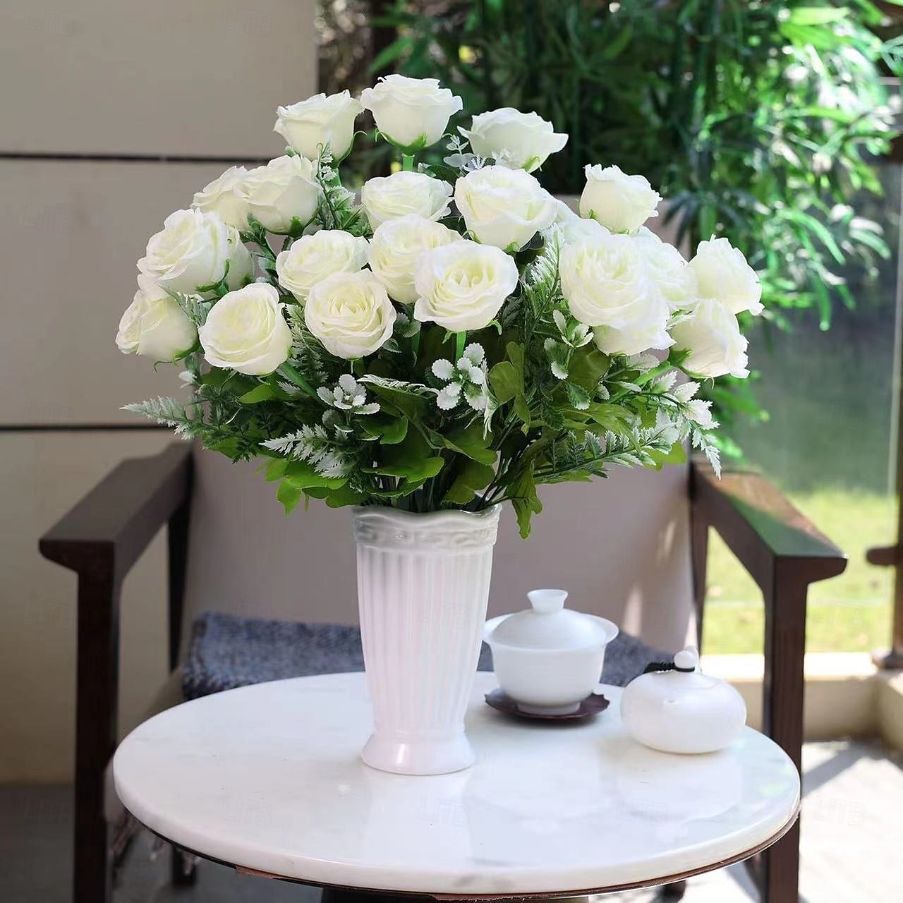 umělé růže, aranžmá z hedvábných růží do obývacího pokoje, květinová dekorace na stůl pod televizní stolek, umělé květiny do středu pokoje 2026 - $15.99 –P1