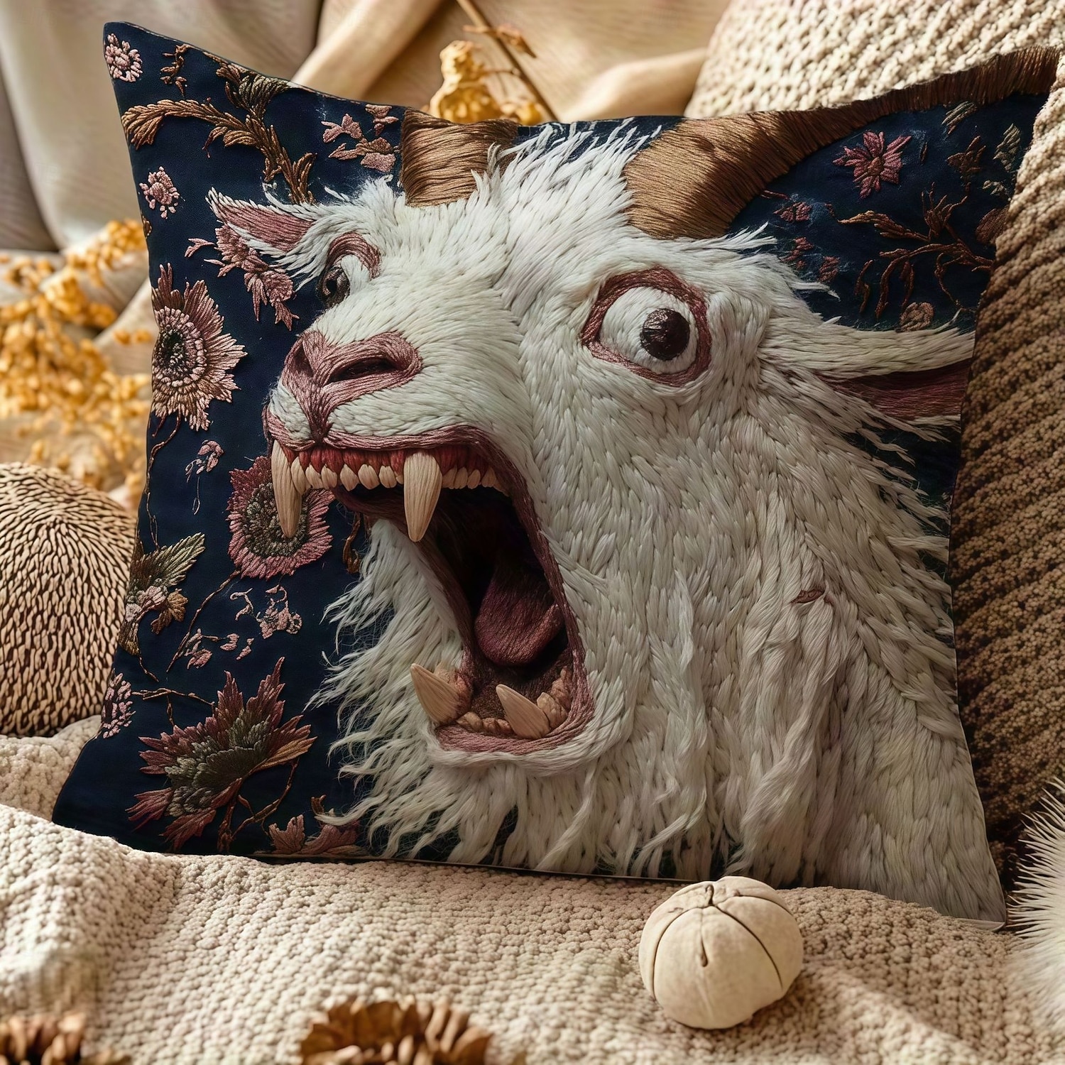 Kissenbezug mit schreiender Ziege, 45 x 45 cm, lustiger Ziegenkissenbezug, 2D-Flachdruck mit verrücktem Tiermotiv, witzige Sofa-Deko, Kissenbezug für Zuhause oder Studentenwohnheim 2026 - $9.99 –P7