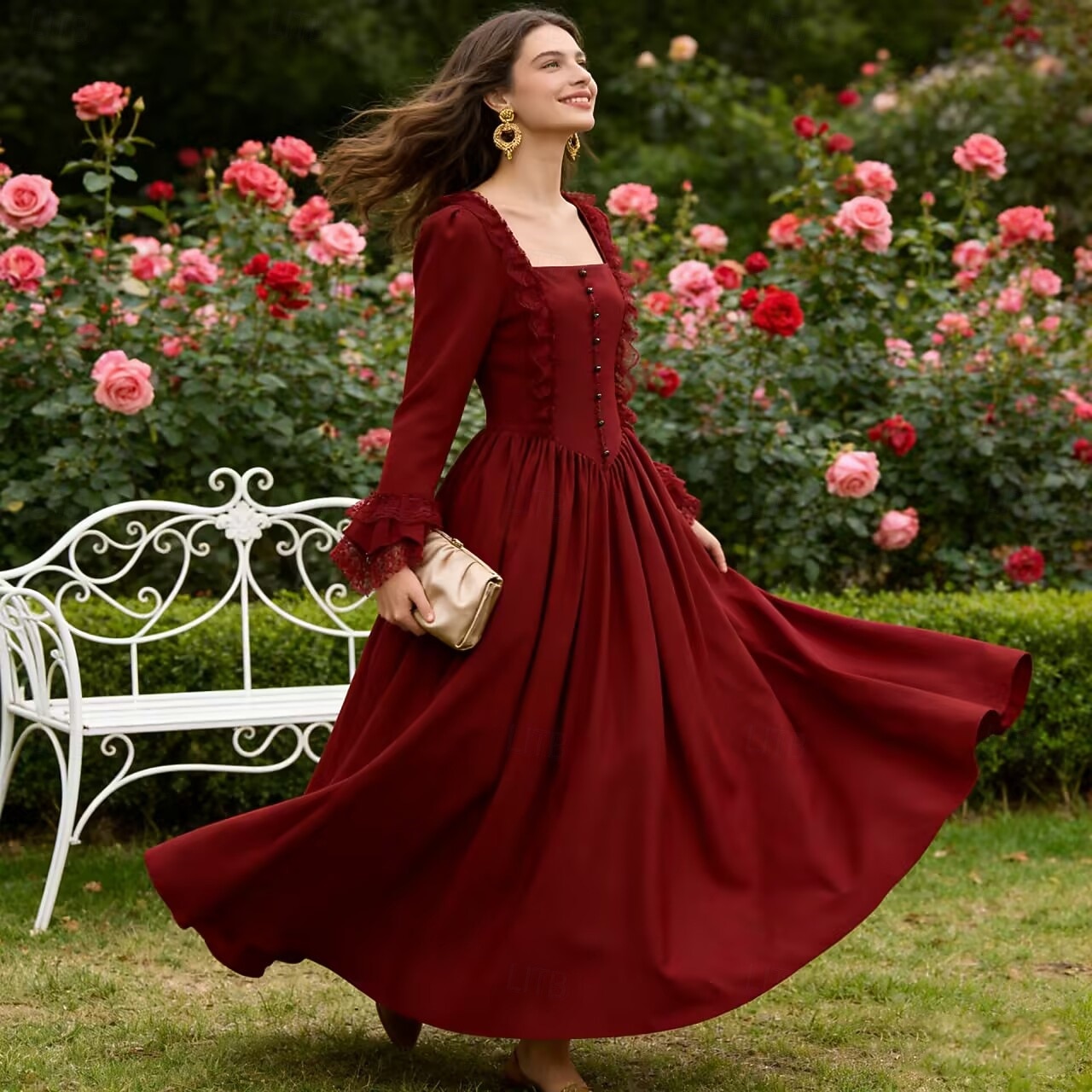 Viktoria Tarzı Středověké Renesanční Šaty Fancy kostým Plesové Dlouhé rukávy Královský oděv Hranatý Maškarní kostým Dámské Fantazie předvečer Všech svatých Karneval Výkon LARP Ren Faire Dospělé Šaty 2026 - $65.99 –P9