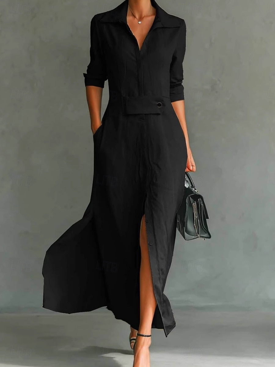 Women's Maxi Dress Shirt Dress White Dress Casual Dress Work Dress Elegant Fashion Modern Daily Office Regular Fit Plain Long Sleeve Shirt Collar Blue Black White Pink Summer Spring 2026 - $25.99 –P3