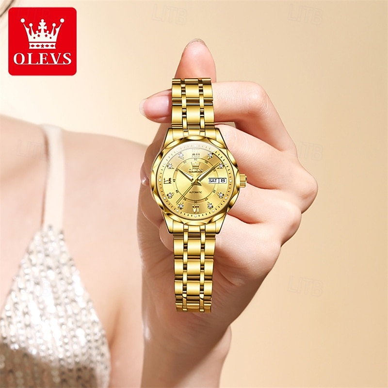 New Olevs Brand Ladies' Business Watch With Luminous Display, Calendar And Week Indication, Fully Automatic Mechanical Movement, Diamond-Set Rhombus Shape, Water-Resistant, Suitable For Casual And Spo 2026 - $94.99 –P14