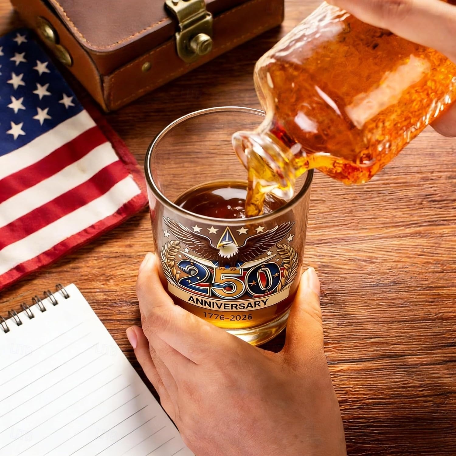 Bicchiere da whisky con bandiera e aquila per il 250° anniversario degli Stati Uniti, bottiglia da whisky edizione 1776-2026, 12 once per liquori, regalo patriottico per veterani militari per uomini, del 2026 a $16.99 –P7