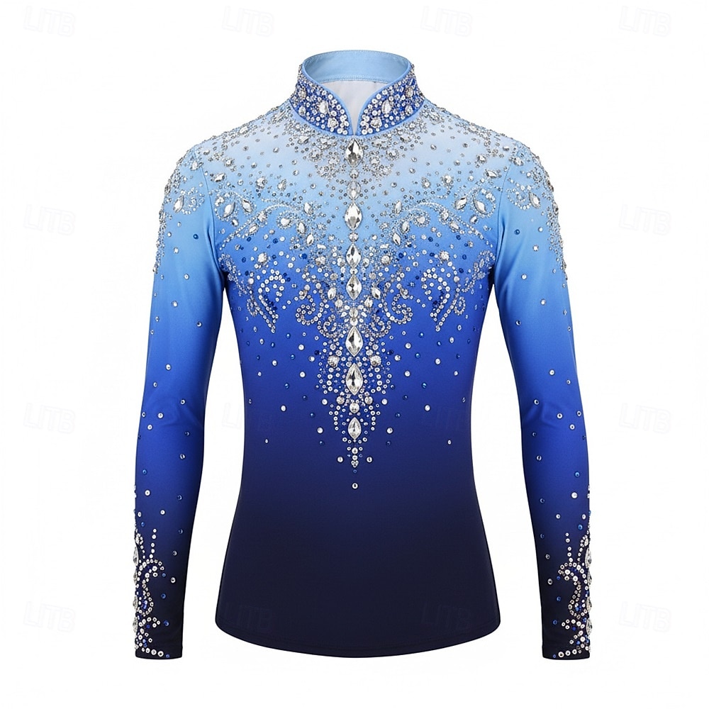 Top de patinaje artístico Hombre Patinaje Sobre Hielo Tops Azul Retazos Elástico Entrenamiento Competición Ropa de Patinaje Clásico Cristal / Strass Manga Larga Patinaje sobre hielo Patinaje artístico 2026 - $348.79 –P1