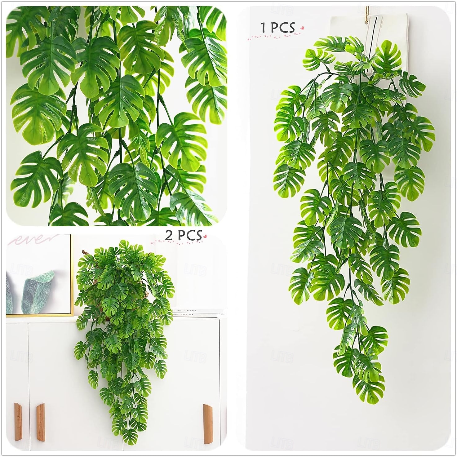 4 kpl monstera-lehtiä, keinotekoisia roikkuvia köynnöksiä, tekomurattia, trooppisia lehtiä, vihreitä lehtikasveja, vehreyttä, tekoköynnösmurattia, rottinki-saniaisia, hääpuutarhaan, kotiin, 2026 - $22.99 –P2