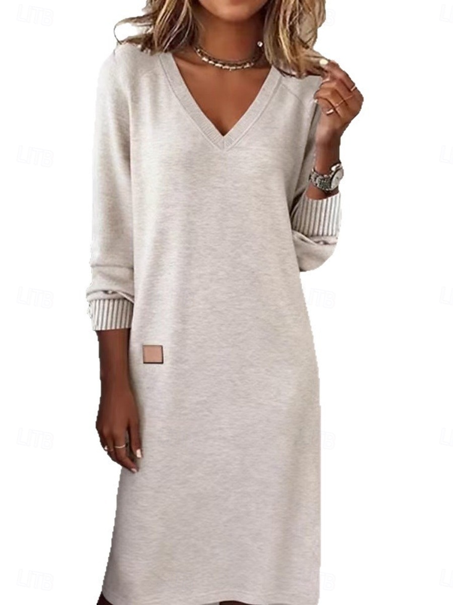 Dames Halflange jurk Hemdjurk Casual jurk Modieus Basic Dagelijks Vakantie Uitgaan Normale pasvorm Effen Lange mouw V-hals Wit Wijn Kameel Lente Herfst 2026 - $33.99 –P4
