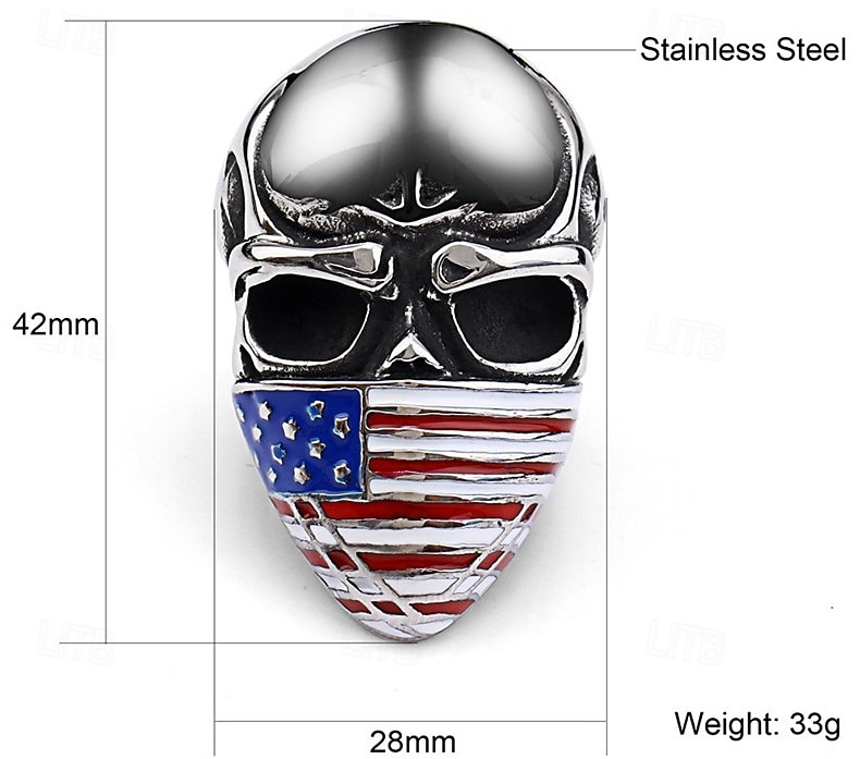 anello personalizzato con testa di teschio, bandiera nazionale, anello in acciaio al titanio, maschera con bandiera americana, testa di fantasma, anello da uomo del 2026 a $12.99 –P1