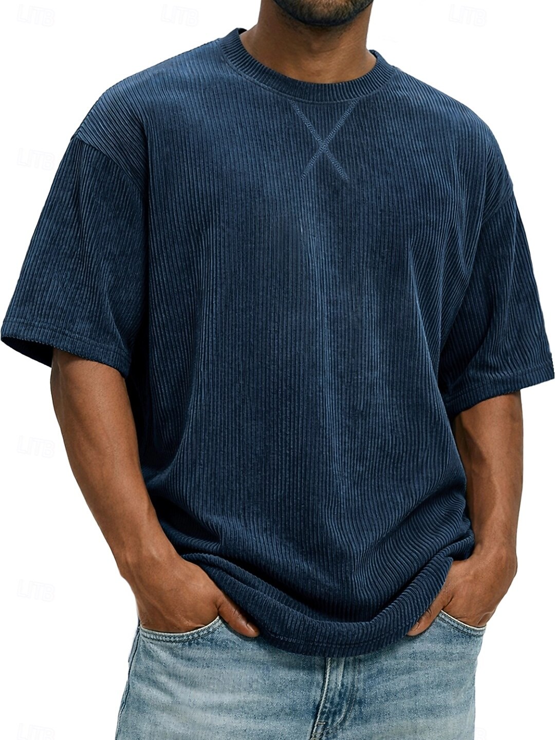 Herren T Shirt Cordhemd T-Shirt Kurzarm Rundhalsausschnitt Sommer Frühling Einfarbig Gestreift Grubenstreifen Mode Basic Weich Kord Urlaub Straße Alltagstauglich Schwarz Weiß Hellgrün Top T-Shirt für 2026 - $20.99 –P7