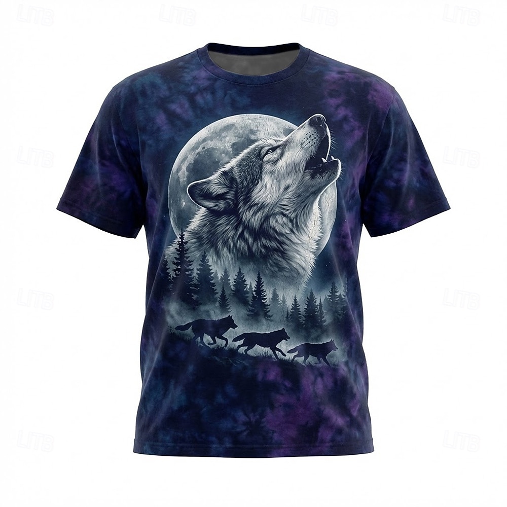 Howling Wolf Moon Forest 3D Graphic T Shirt Mens Blue Tie Dye Nature Wilderness Short Sleeve Tee Clothing Apparel S M L XL XXL XXXL 2026 - $21.99 –P2