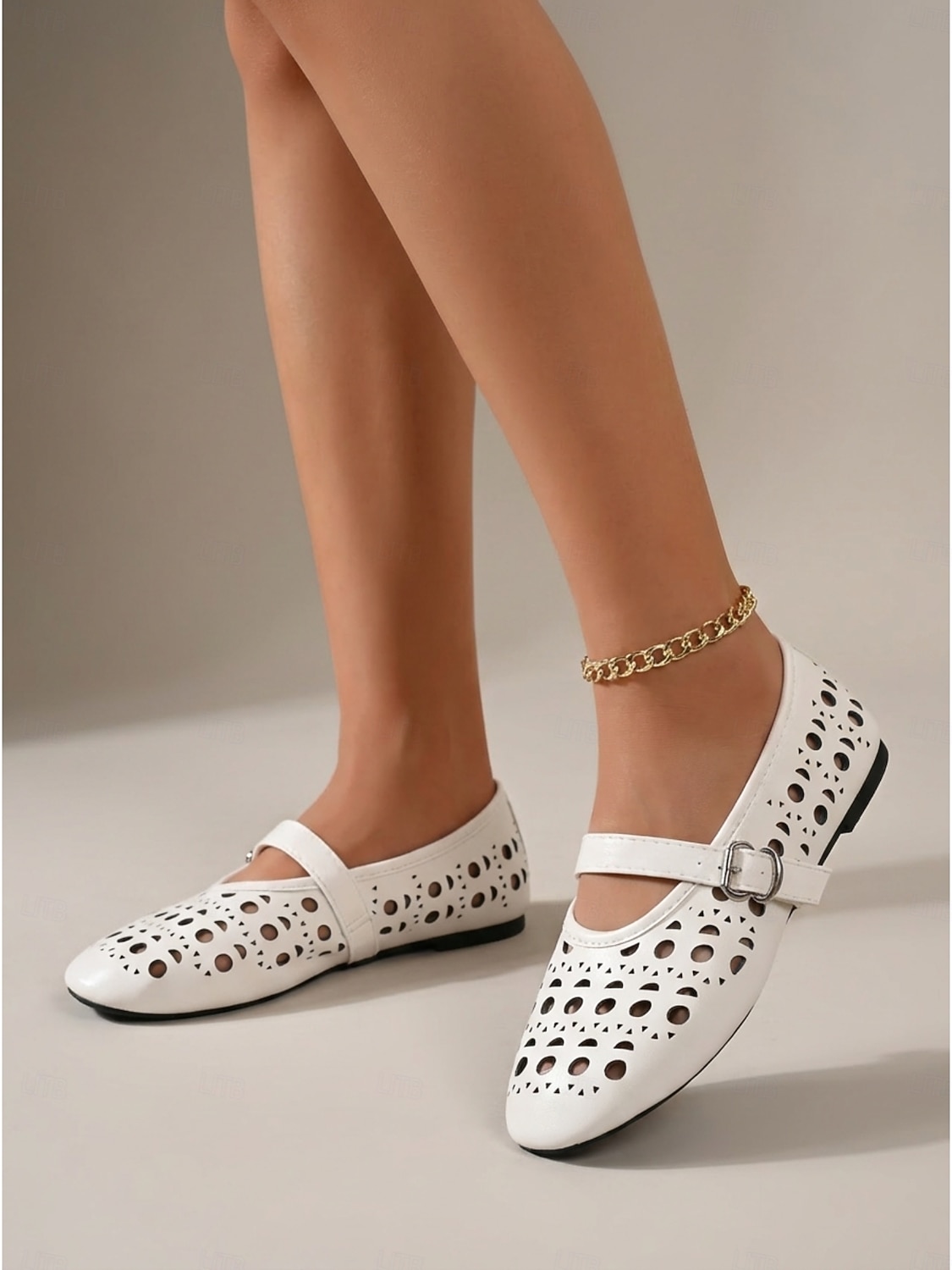 ballerine Mary Jane bianche tagliate al laser da donna - scarpe da ballo traspiranti con cinturino e fibbia per resort all'aperto, vacanze tropicali &viaggio estivo del 2026 a $19.99 –P5