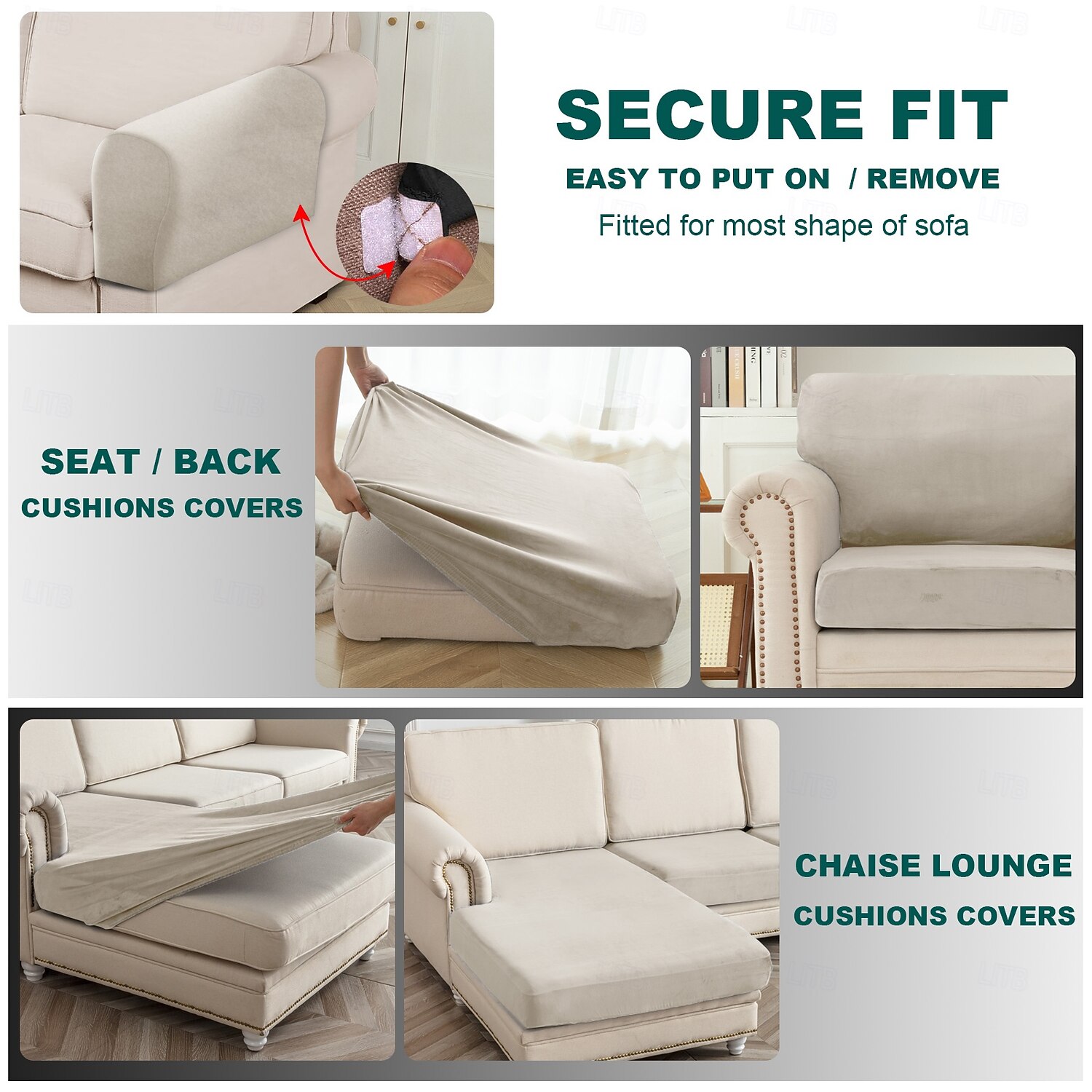10 Pieces Sofa Cushion Covers for U-Shaped Modular Sectional Couch with 4 Seat 4 Back 2 Arms, Stretch Velvet Upholstered Covers for Sofa Bed with Deep Double Chaise 2026 - $132.99 –P12