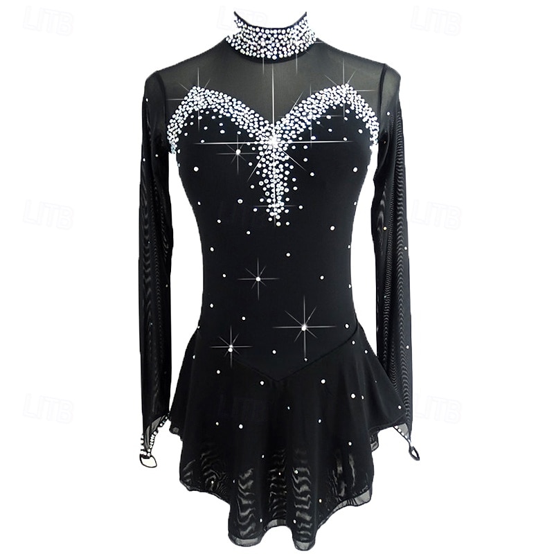 Figure Skating Dress Women's Girls' Ice Skating Dress Outfits Black Open Back Mesh Spandex Stretchy Practice Professional Competition Skating Wear Handmade Classic Crystal / Rhinestone Ice Skating 2026 - $112.99 –P1
