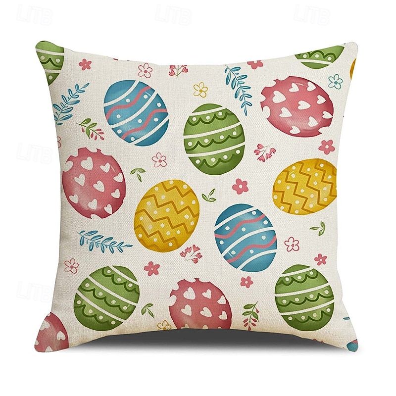Set of 4 Easter Bunny Egg Print Linen Pillow Covers Spring Holiday Party Decorative Sofa Throw Cushion Covers 2026 - $17.99 –P3