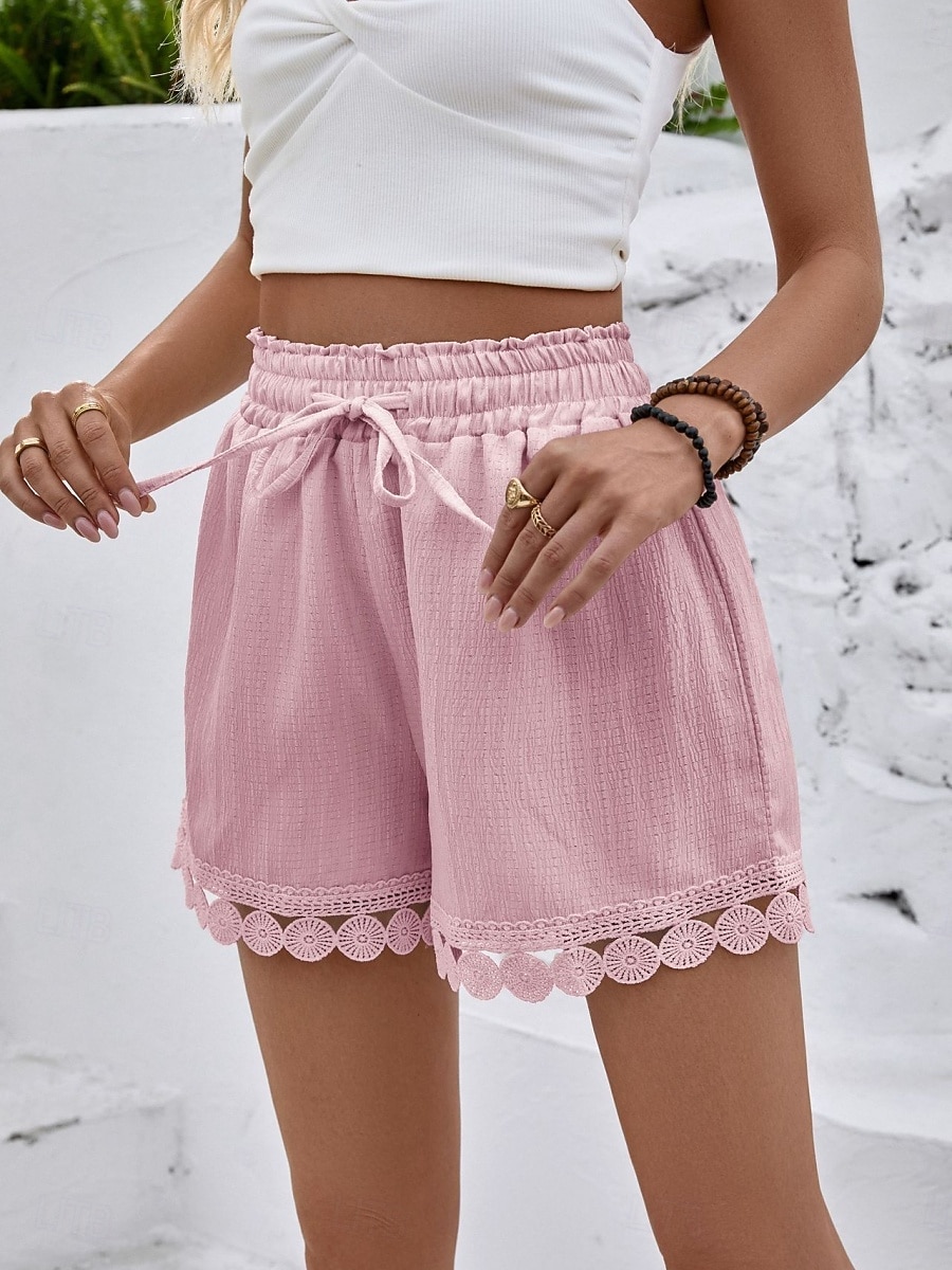 Femmes Chinos Shorts Shorts d'été Vacances Mode Streetwear Court Taille haute Uni Cordon de serrage Dentelle Taille Élastique Confort Respirabilité Confortable Non Elastique Micro-Élastique Quotidien de 2026 ? $20.99 –P19