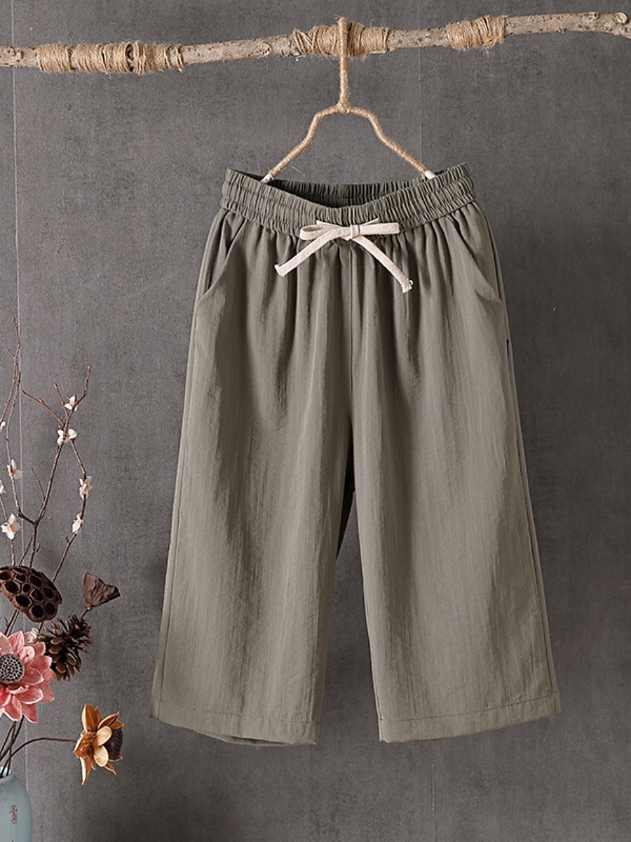 Women's Cotton Capri Pants Casual Pants Summer Shorts Vacation Fashion Streetwear Calf-Length High Waist Plain Drawstring Pocket Elastic Waist Comfort Comfortable Inelastic Daily Vacation Street 2026 - $17.99 –P5