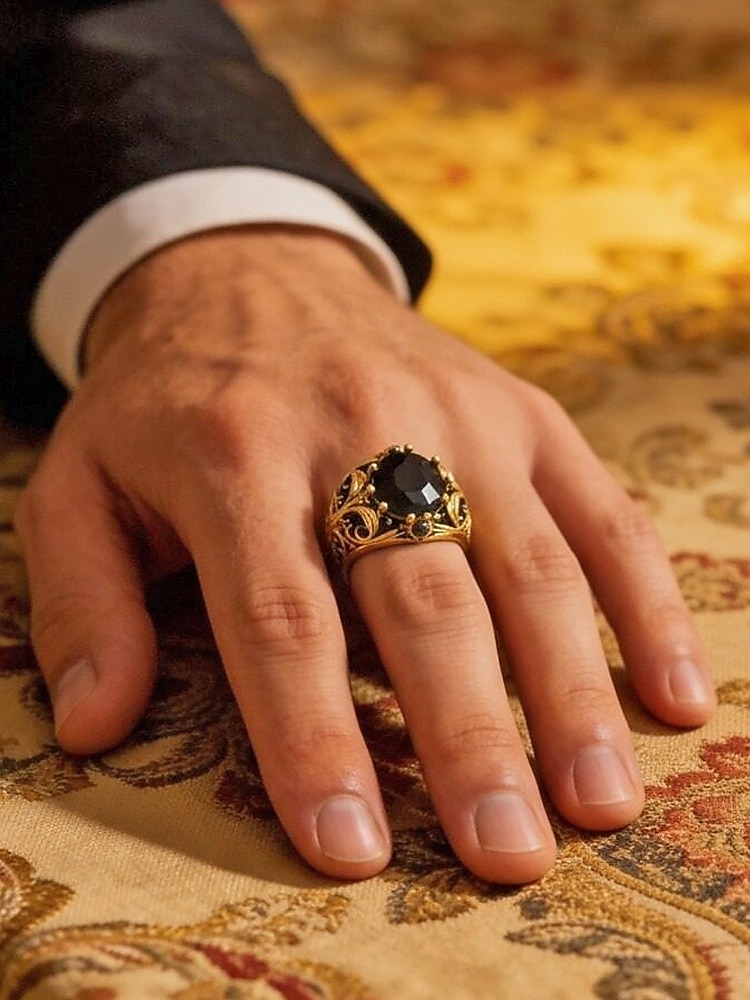 Men's Vintage Royal Court Style Ring, Alloy Material with Black Gemstone, Perfect for Weddings and Parties 2026 - $9.99 –P2