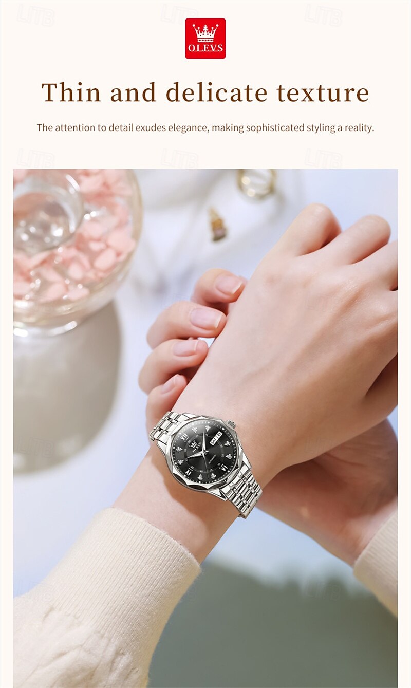New Olevs Brand Ladies' Business Watch With Luminous Display, Calendar And Week Indication, Fully Automatic Mechanical Movement, Diamond-Set Rhombus Shape, Water-Resistant, Suitable For Casual And Spo 2026 - $94.99 –P19