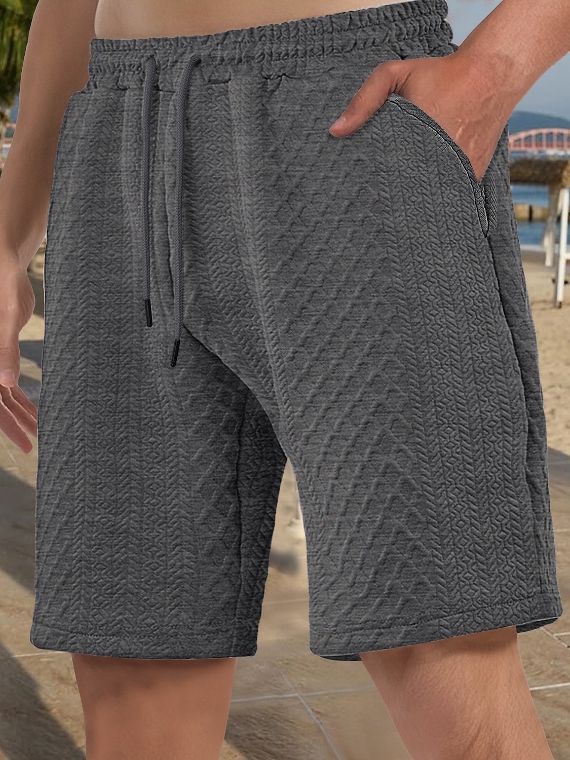 Herr Shorts Casual shorts Jacquard Slät Strukturerad Komfort Andningsfunktion Över Knät Ledigt Utomhus Strand Semester Mode Ljusgrå Microelastisk 2026 - $18.99 –P7