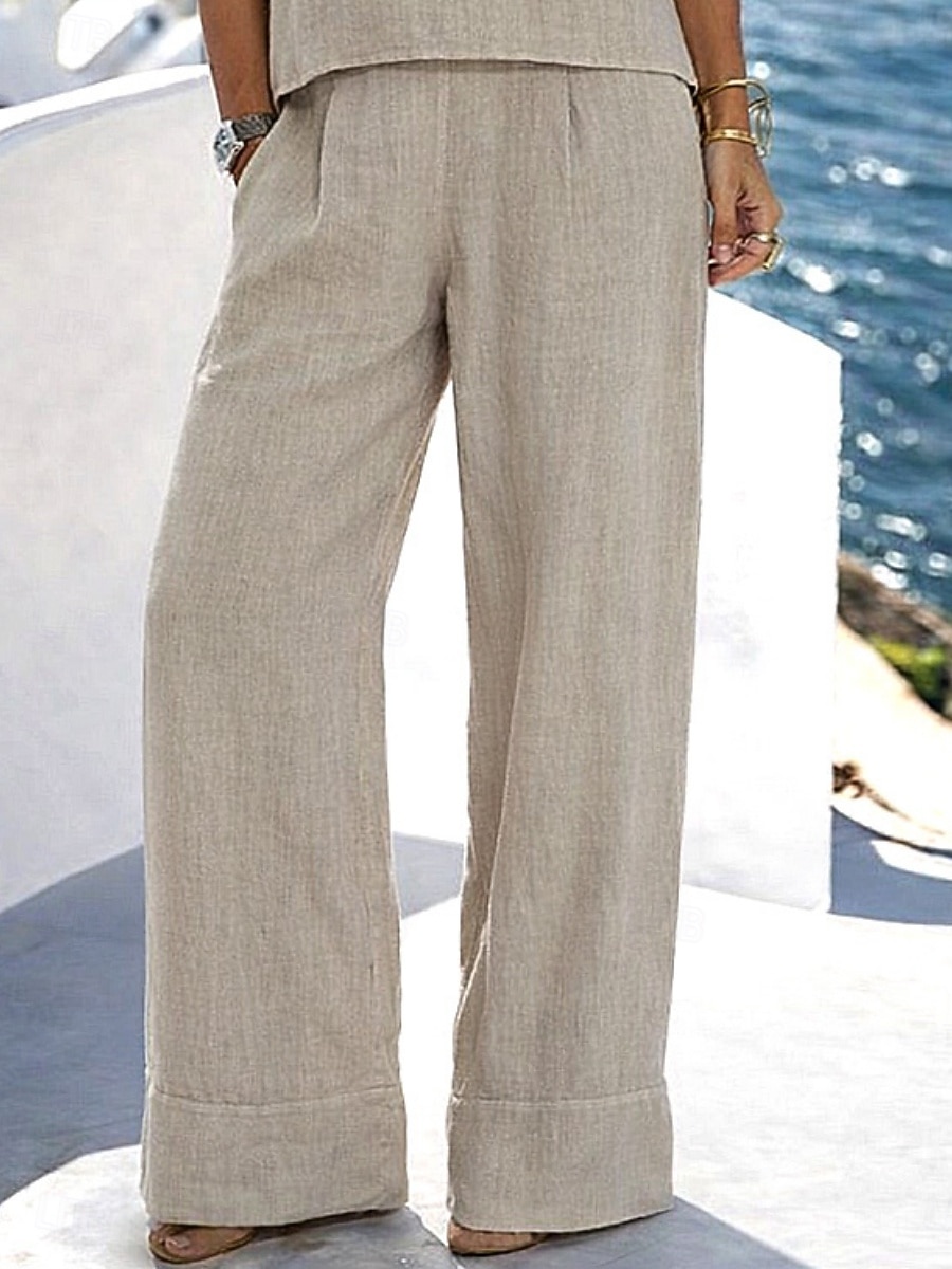 Mulheres Conjuntos de linho de algodão Conjuntos de calças Bolero Top Meia Manga Gola Redonda Côr Sólida Moda Roupa de rua Casual Diário Ao ar livre Azul Preto Branco Verão Normal de 2026 por $35.99 –P4