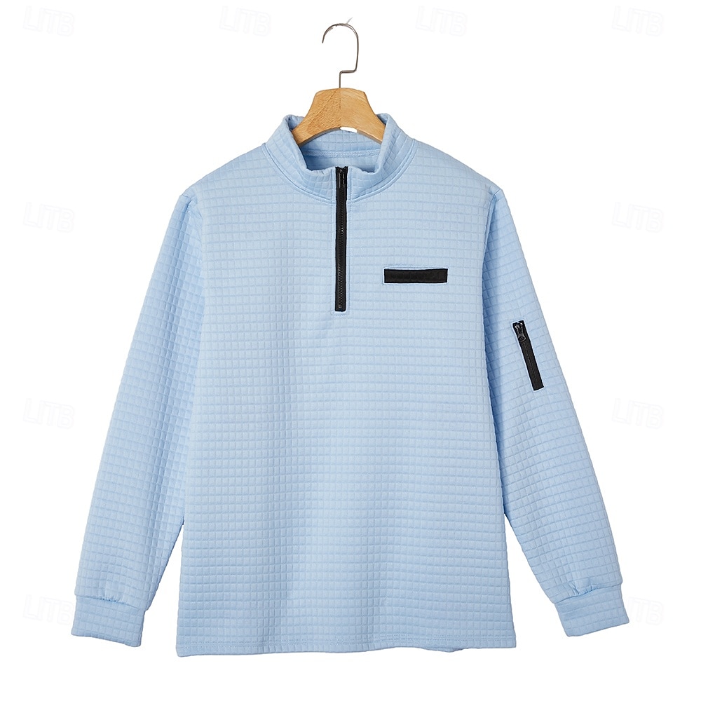 Męskie Koszulki polo waflowe Teksturowany Codzienny Sport i turystyka Quarter Zip Długi rękaw Moda Wygodny Zapiąć na zamek błyskawiczny Kieszeń Jesień i zima Wiosna i jesień Między sezonami Czarny 2026 - $24.99 –P1