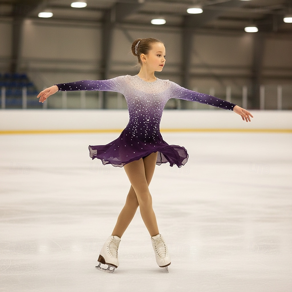 Chaqueta de lana para patinaje artístico Vestido de patinaje artístico Chica Patinaje Sobre Hielo Vestidos Violeta Azul Retazos Costura asimétrica Elástico Entrenamiento Competición Ropa de Patinaje 2026 - $254.89 –P1