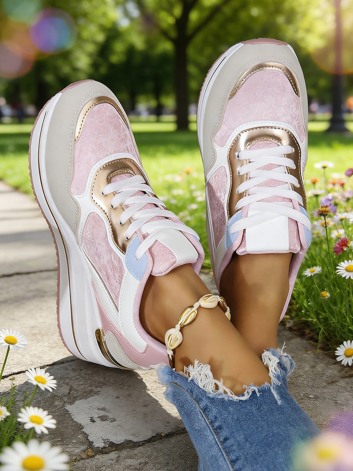 Teniși roz cu platformă pentru femei - pantofi sport casual cu talpă amortizată, pantofi sport la modă cu șireturi pentru femei, pentru purtare zilnică, plimbări, călătorii, cumpărături și activități casual în aer liber 2026 - $46.99 –P7