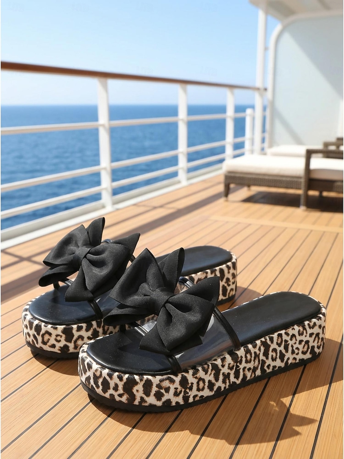 leopardmönstrade platåsandaler för kvinnor - eleganta vita rosettformade sandaler för lyxiga kryssningssemestrar, tropiska öar &nautiska sommarresor 2026 - $26.99 –P3