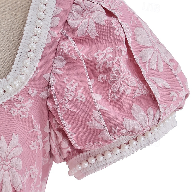 Retro Vintage Mittelalterlich Renaissance Bodenlang Kleid Ballkleid Kleid im Regency-Stil Puffärmel / Ballon Jacquard Blumen Kostüm Damen Halloween Karneval Abschlussball Hochzeit Maskerade Erwachsene 2026 - $55.99 –P2